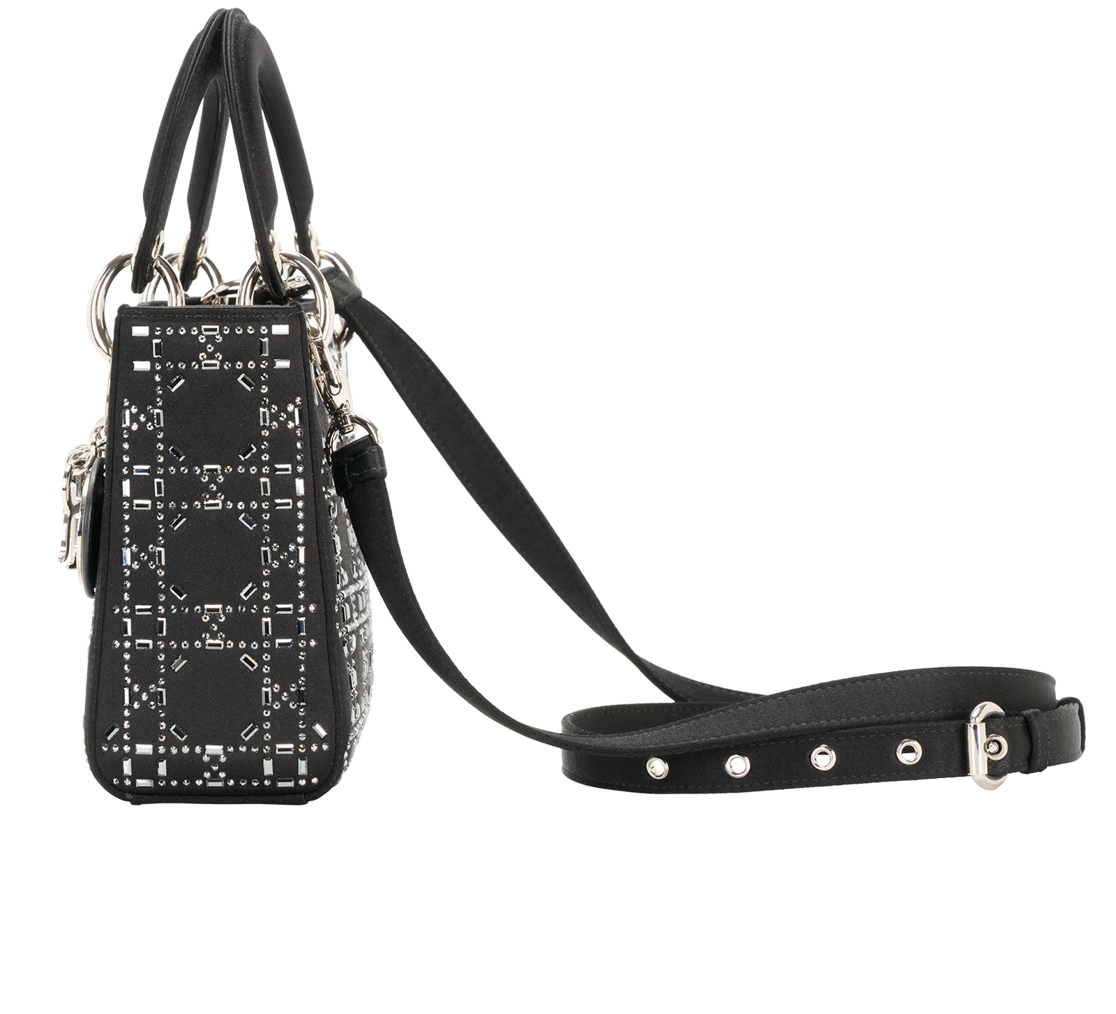 Embellished Mini Lady Dior, &pound;2,800, Handbags, Black, Satin, Bottom view